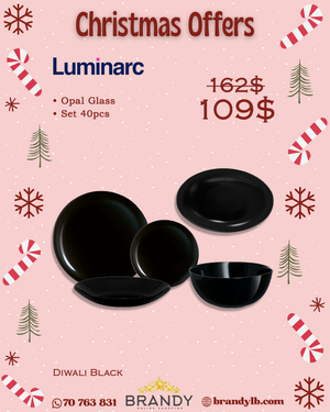 Diwali Black Dinner Set 40pcs - Opal Glass Tableware