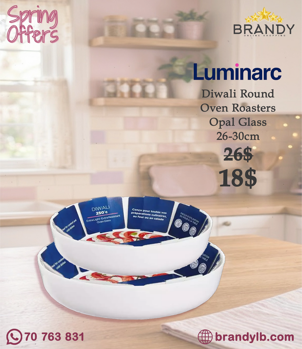 Luminarc Diwali Set Round Roasters 26cm & 30cm Opal Glass-1