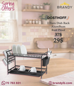 Dosthoff 2-Tier Aluminium Dish Rack Black 64.5 x 24.5 x 34 cm