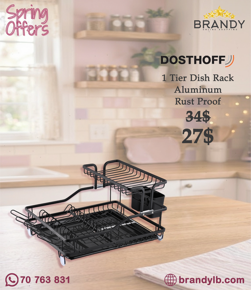 Dosthoff Black Aluminium 1-Tier Dish Rack with Cutlery Holder