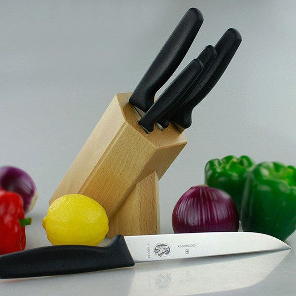 Knife Set 5pcs With Wooden Stand - Stainless Steel Blades
