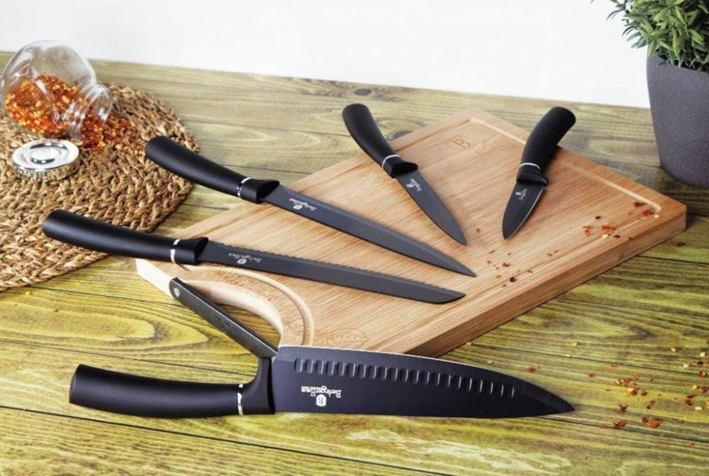 Set 5 Stainless Steel Knives with Bamboo Cutting Board, Versatile Kitchen Knife Set