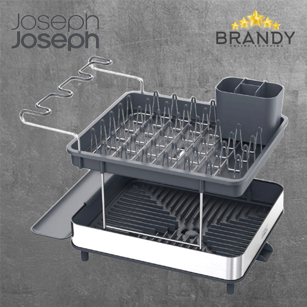 Stainless Steel 2-Tier Dish Rack with Wine Glass Holder