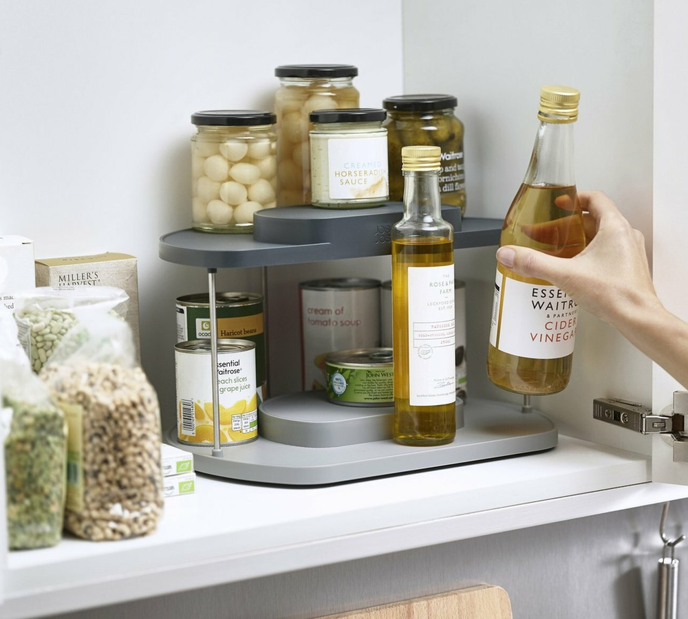 CupboardStore 2-tier Grey Rotating Organiser