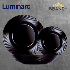 Luminarc Trianon Black Dinner Set 18pc Opal Glass Plates France-1