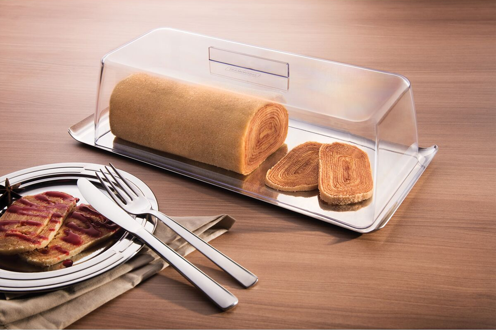 Quadrata Cake Plate With Cover - Stainless Steel & Acrylic