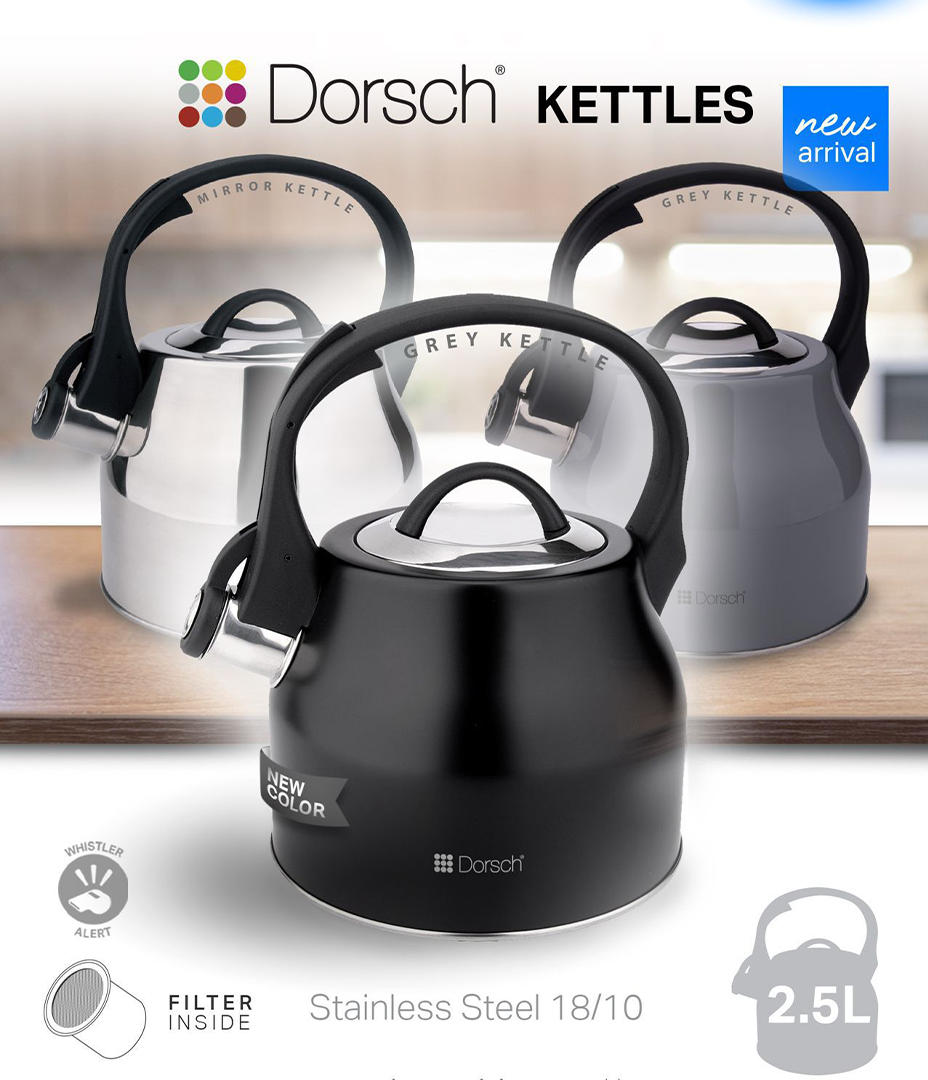 Black Kettle 2.5L Stainless Steel with Filter