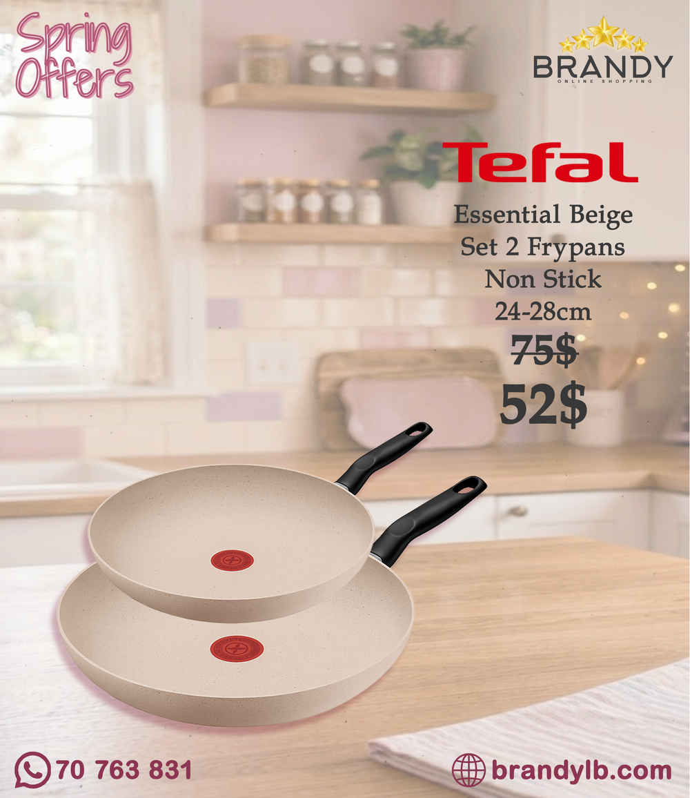 Tefal Beige Essential 2-Piece Frypan Set 24 cm & 28 cm