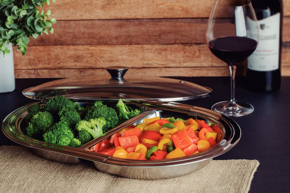 Ciclo Divided Oval Dish With Lid - Stainless Steel & Glass