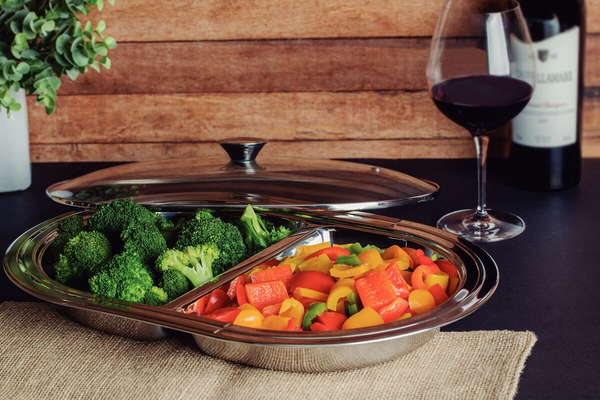 Ciclo Divided Oval Dish With Lid - Stainless Steel & Glass