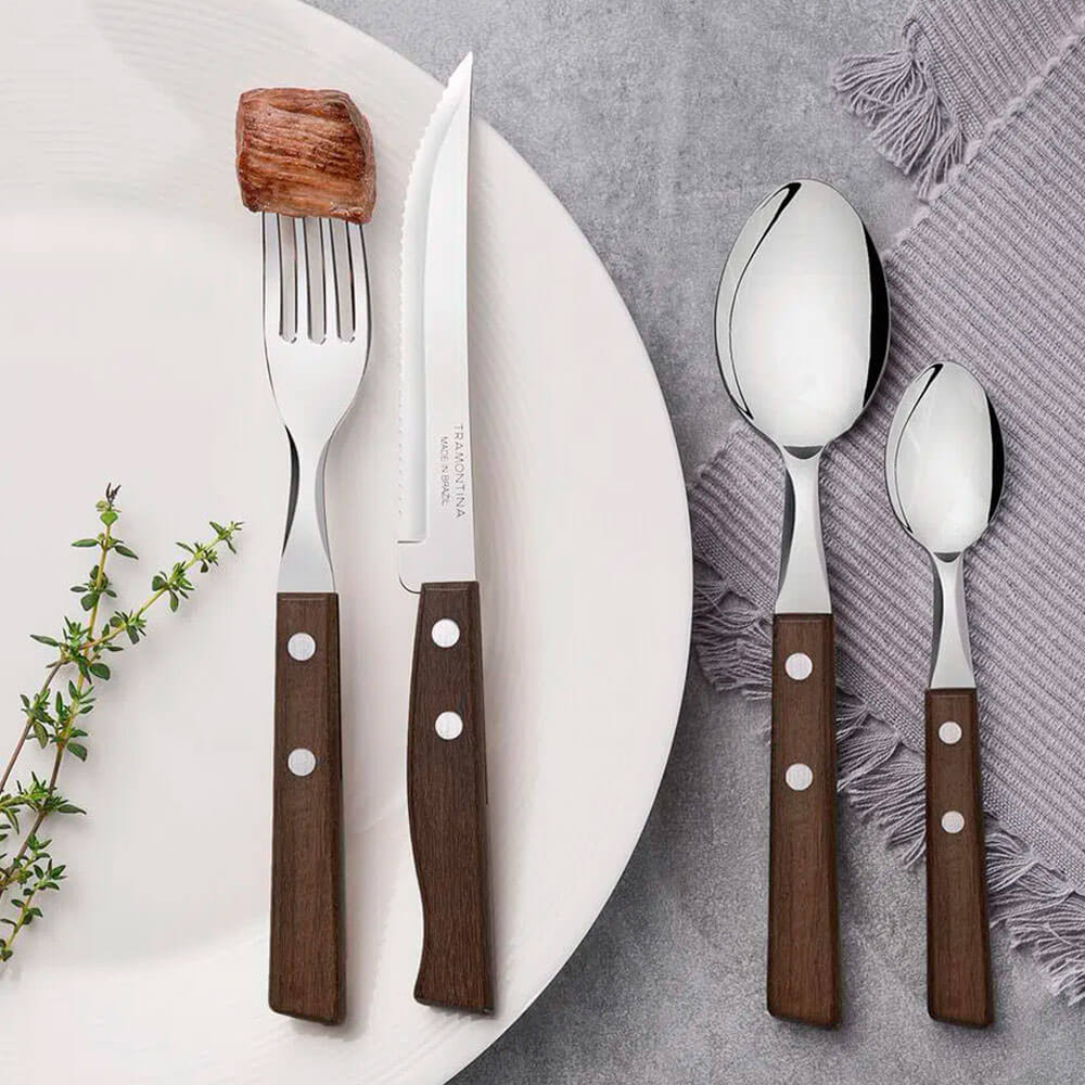 Tradicional Cutlery Set 48pcs - Stainless Steel & Wood