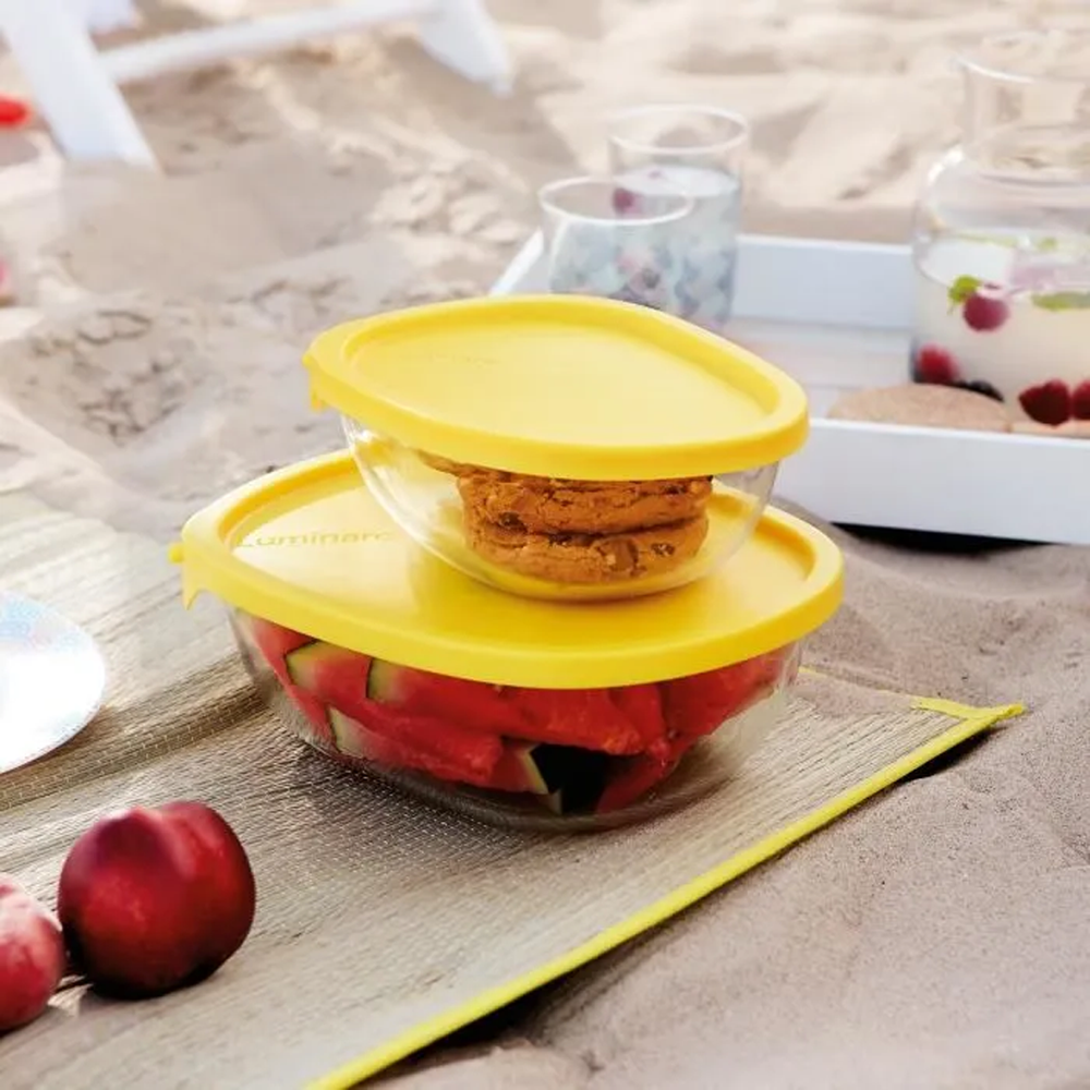 Nest & Store Set 3 Rectangular Containers With Yellow Lid