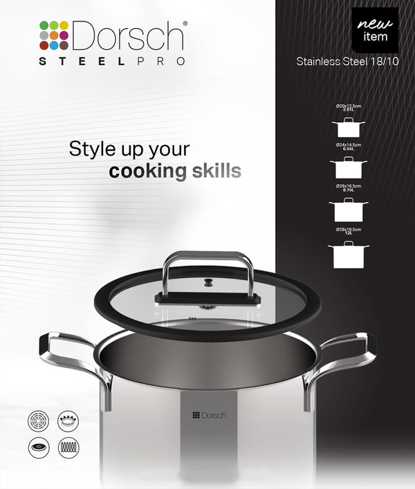 Steel Pro Stock Pot - Stainless Steel, Multi-Hob Compatible