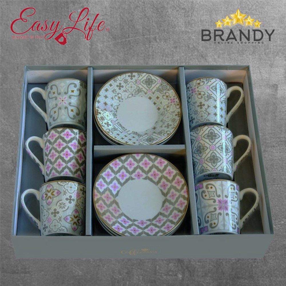 Tiles Grey Coffee Cups Set 6pcs