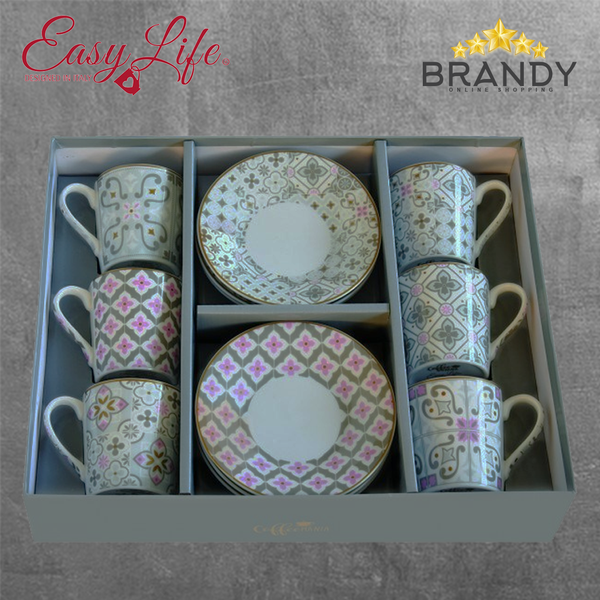 Tiles Grey Coffee Cups Set 6pcs