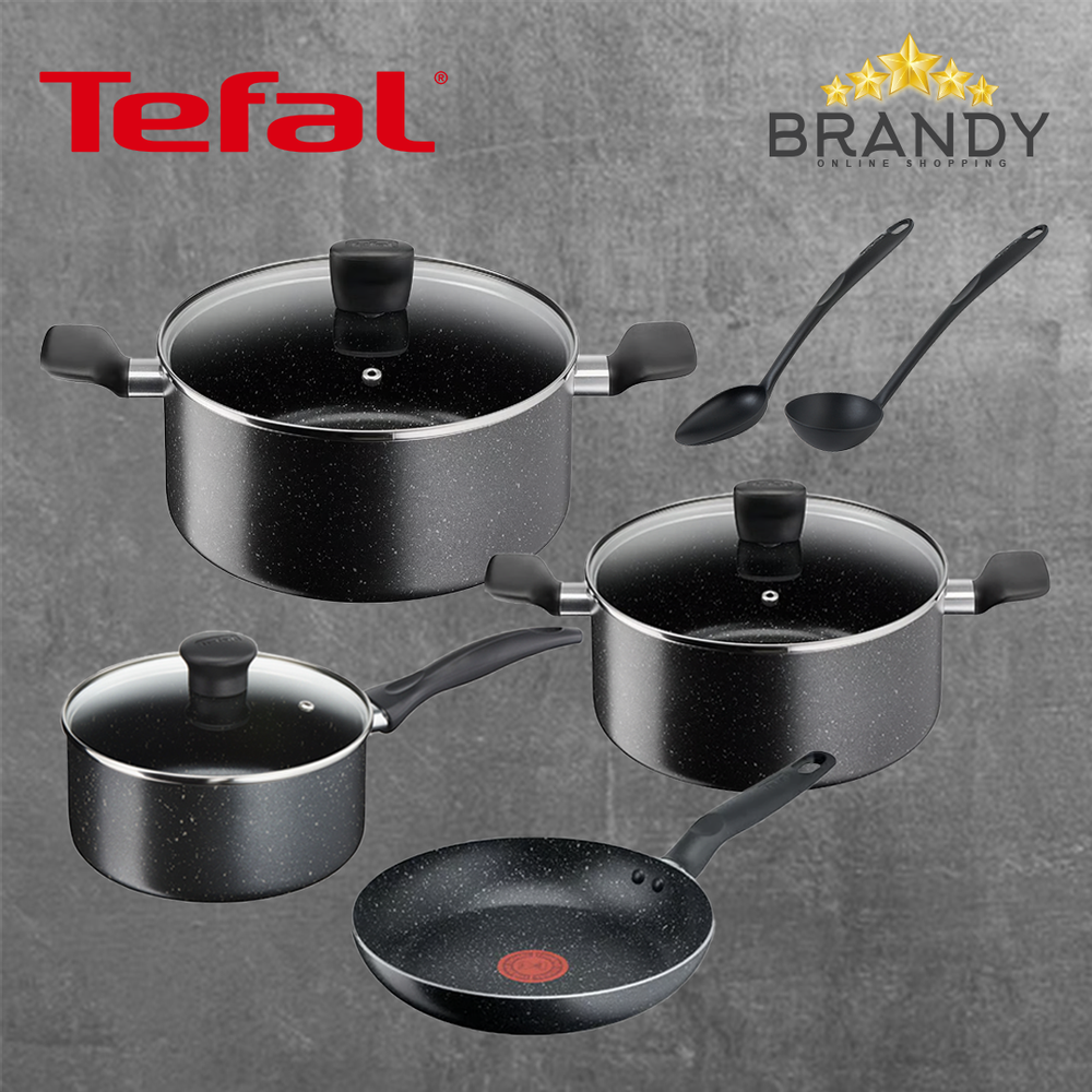 Dark Stone Cookware Set 9pcs Non-Stick Black Marble