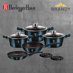 Aquamarine Metallic Cookware Set 10pcs Granite Non Stick Marble Coating