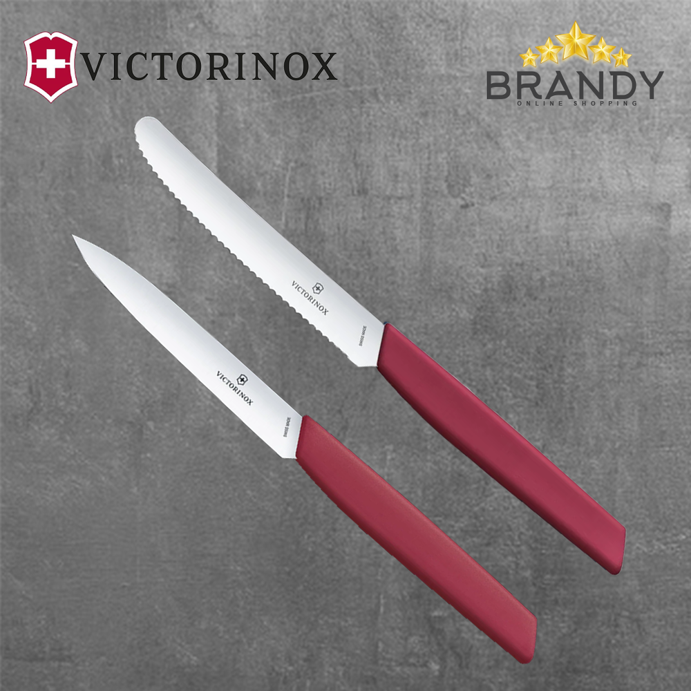 Knife Set 2pcs - Stainless Steel Blades, Paring and Tomato Knife, Red Handles