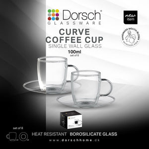 Curve Glass Coffee Cups Set 4pcs, 100ml