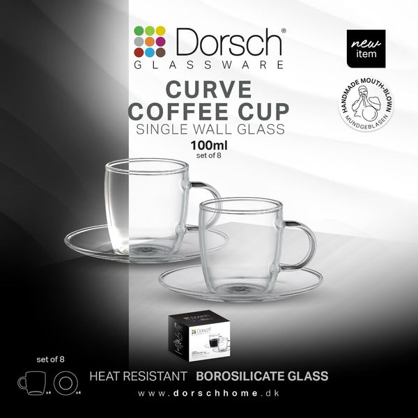 Curve Glass Coffee Cups Set 4pcs, 100ml