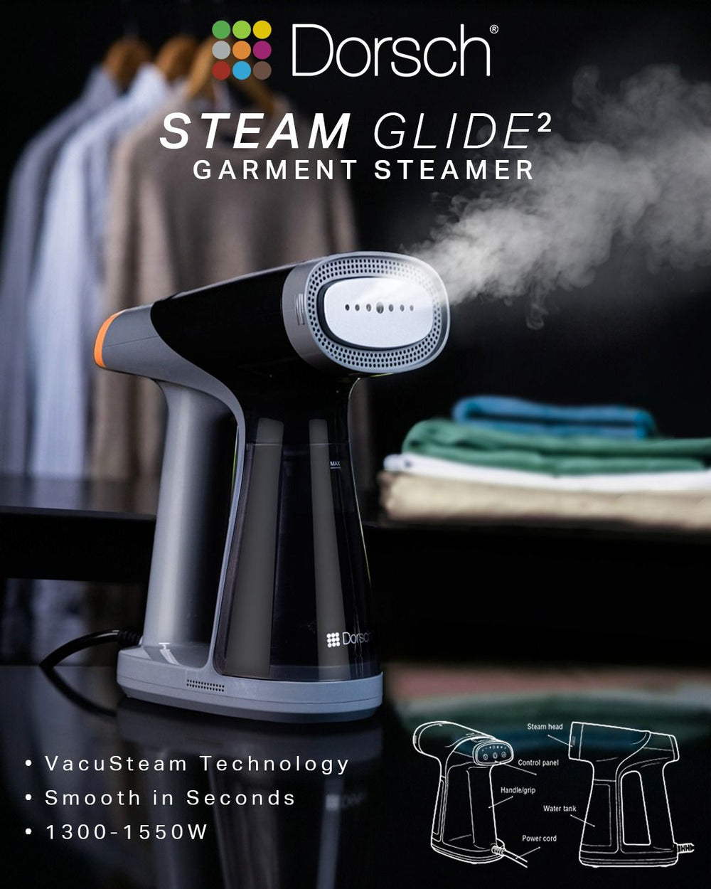 Dorsch SteamGlide 2 SG-500 Garment Steamer 1550W-1