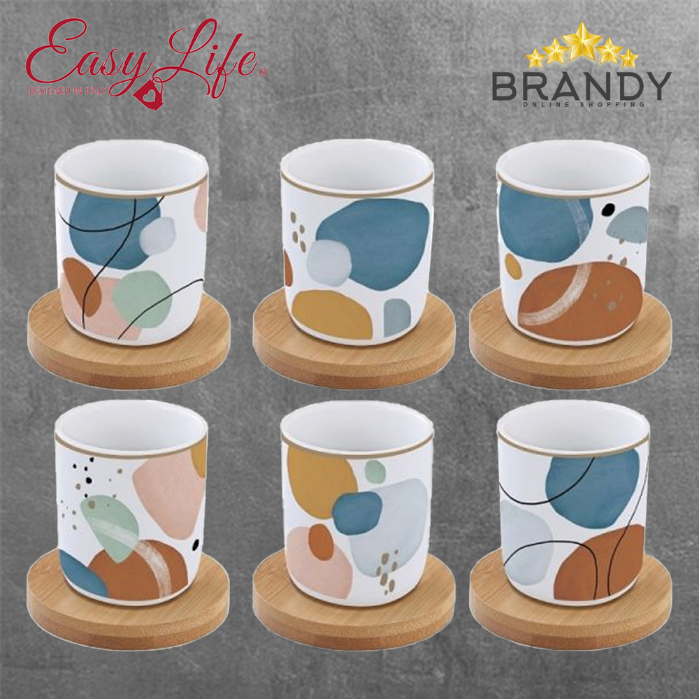 Shapes Espresso Cups Set 6pcs with Bamboo Coasters