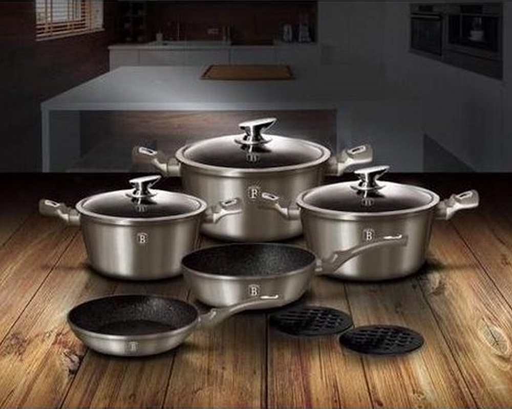 Carbon Metallic Cookware Set 10pcs Non Stick Granite Marble Coating