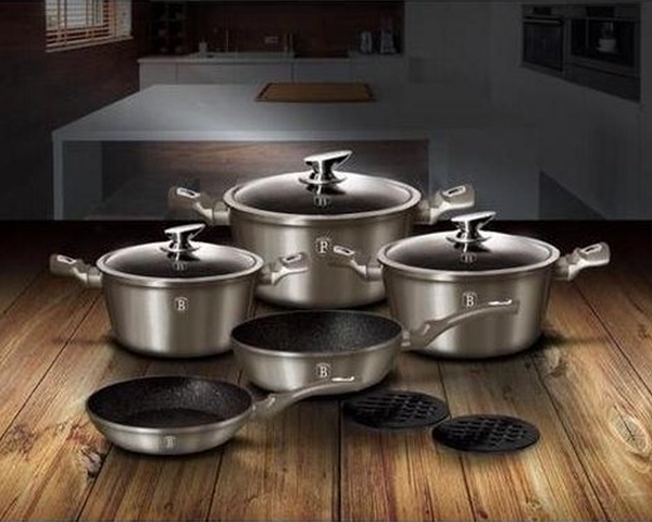 Carbon Metallic Cookware Set 10pcs Non Stick Granite Marble Coating
