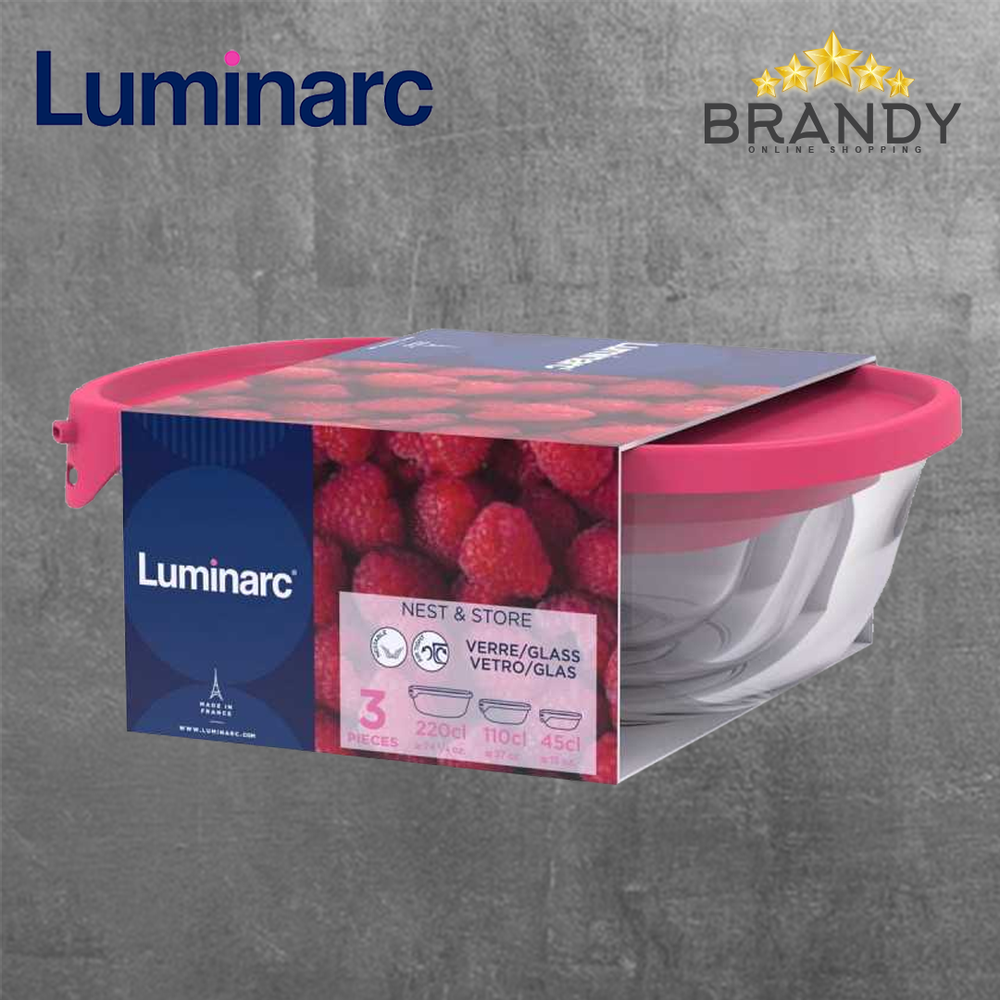 Nest & Store Set 3 Rectangular Containers With Pink Lid