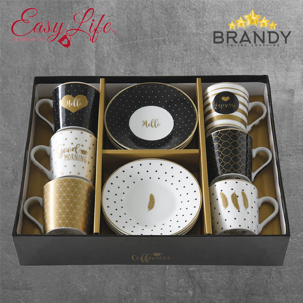 Good Morning Coffee Cups Set 6pcs, Porcelain, 100ml