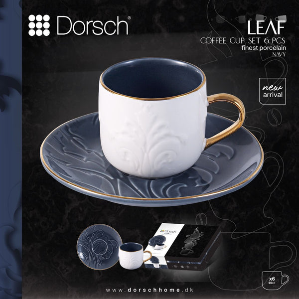 Leaf Navy Coffee Cups Set 6pcs