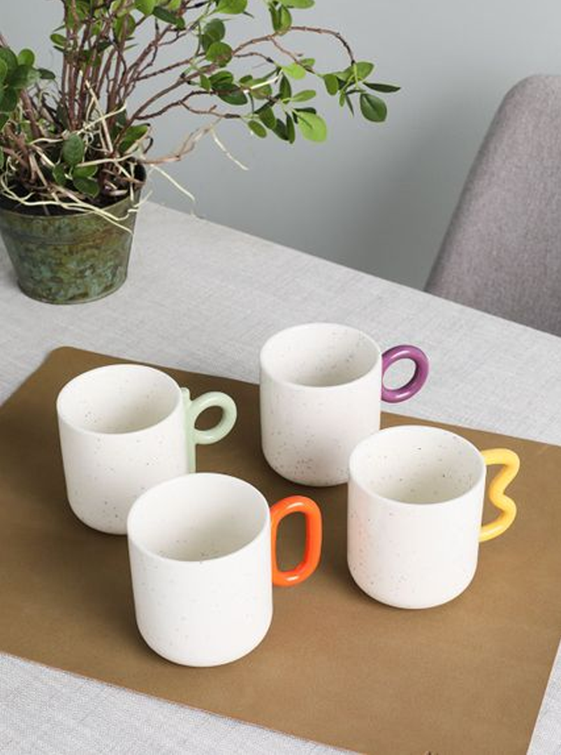 Creative Porcelain Mugs Set of 4 with Colorful Handles