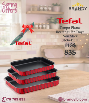 Tefal Tempo Flame 3pc Rectangular Oven Dish Set with 9 cm Paring Knife