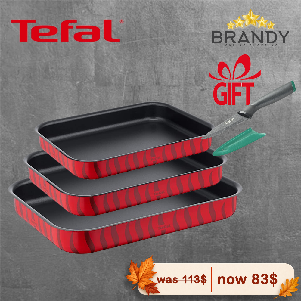 Tefal Tempo Flame 3pc Rectangular Oven Dish Set with 9 cm Paring Knife