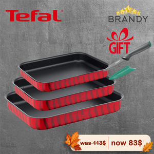 Tefal Tempo Flame 3pc Rectangular Oven Dish Set with 9 cm Paring Knife