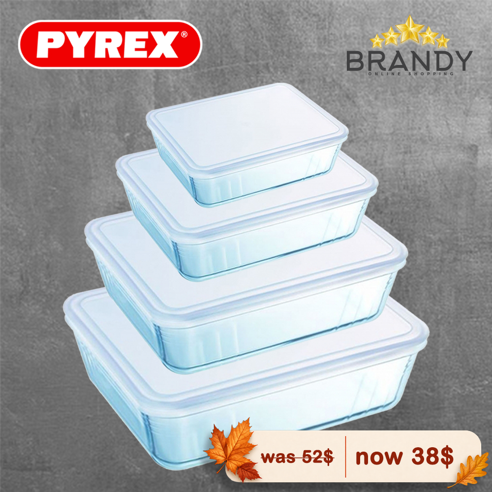 Pyrex Cook & Freeze 4-Piece Rectangular Glass Storage Set with Lids