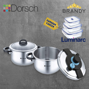 Go Press Pressure Cooker Set 6L & 8L + Free Luminarc 3 Glass Containers