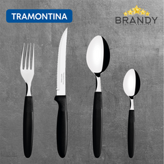 Tramontina Ipanema 25-Piece Flatware Set Black Handles with Organizer