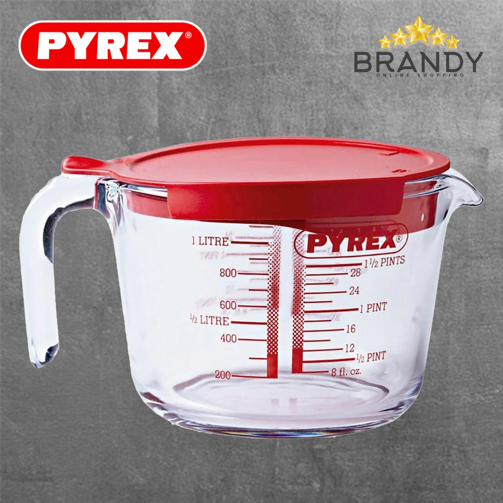 Pyrex Measuring Jug 1 L Borosilicate Glass with Lid 264P000 Red