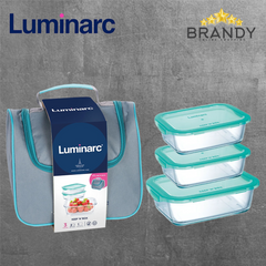 Luminarc Keep'n Box Lunch Bag Set Q9831 4pc Tempered Glass Lagoon