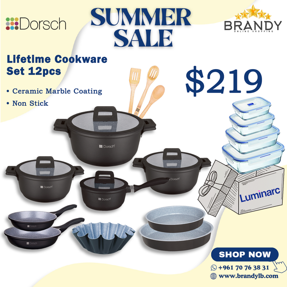 Lifetime Granite Cookware Set 12pcs + 4 Luminarc Containers