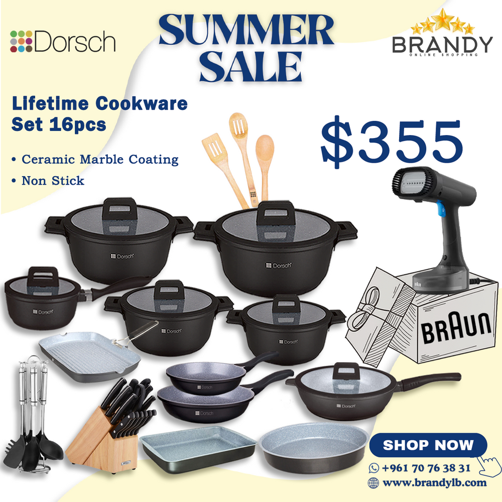 Lifetime Granite Cookware Set 16pcs + Free Braun Steamer