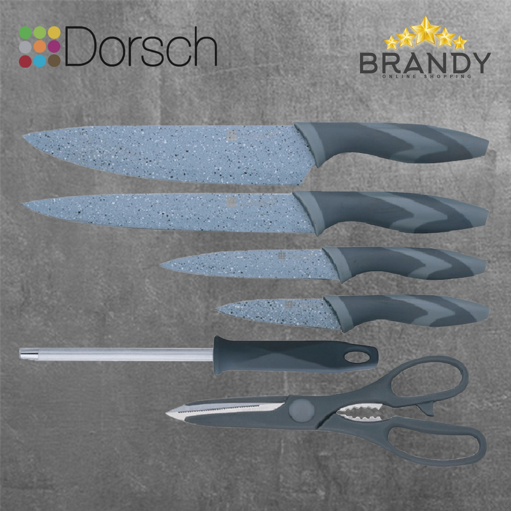 Dorsch Marble Knife Set 6-Piece Ceramic-Coated Kitchen Knives Black Grey