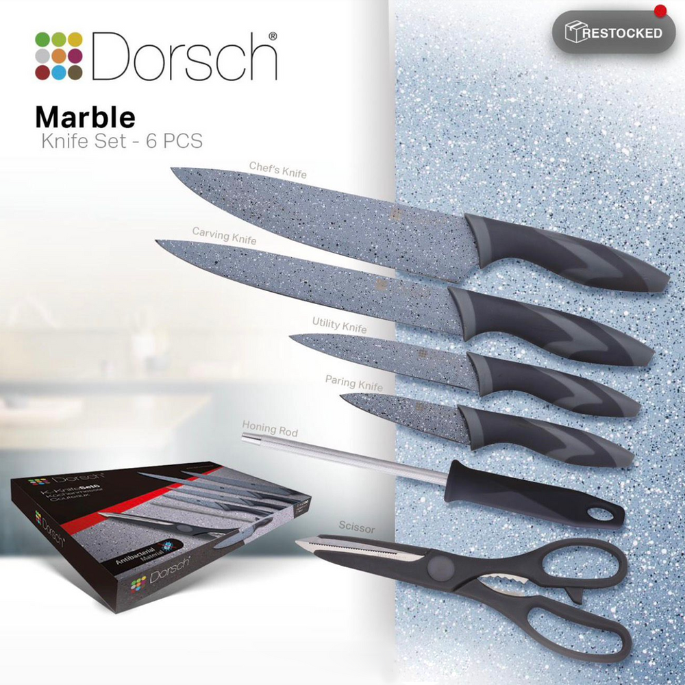 Dorsch Marble Knife Set 6-Piece Ceramic-Coated Kitchen Knives Black Grey