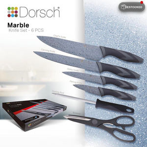 Dorsch Marble Knife Set 6-Piece Ceramic-Coated Kitchen Knives Black Grey