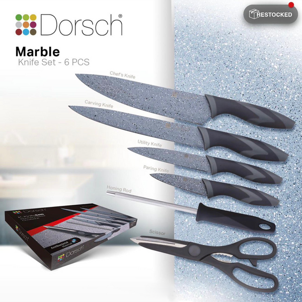 Dorsch Marble Knife Set 6-Piece Ceramic-Coated Kitchen Knives Black Grey
