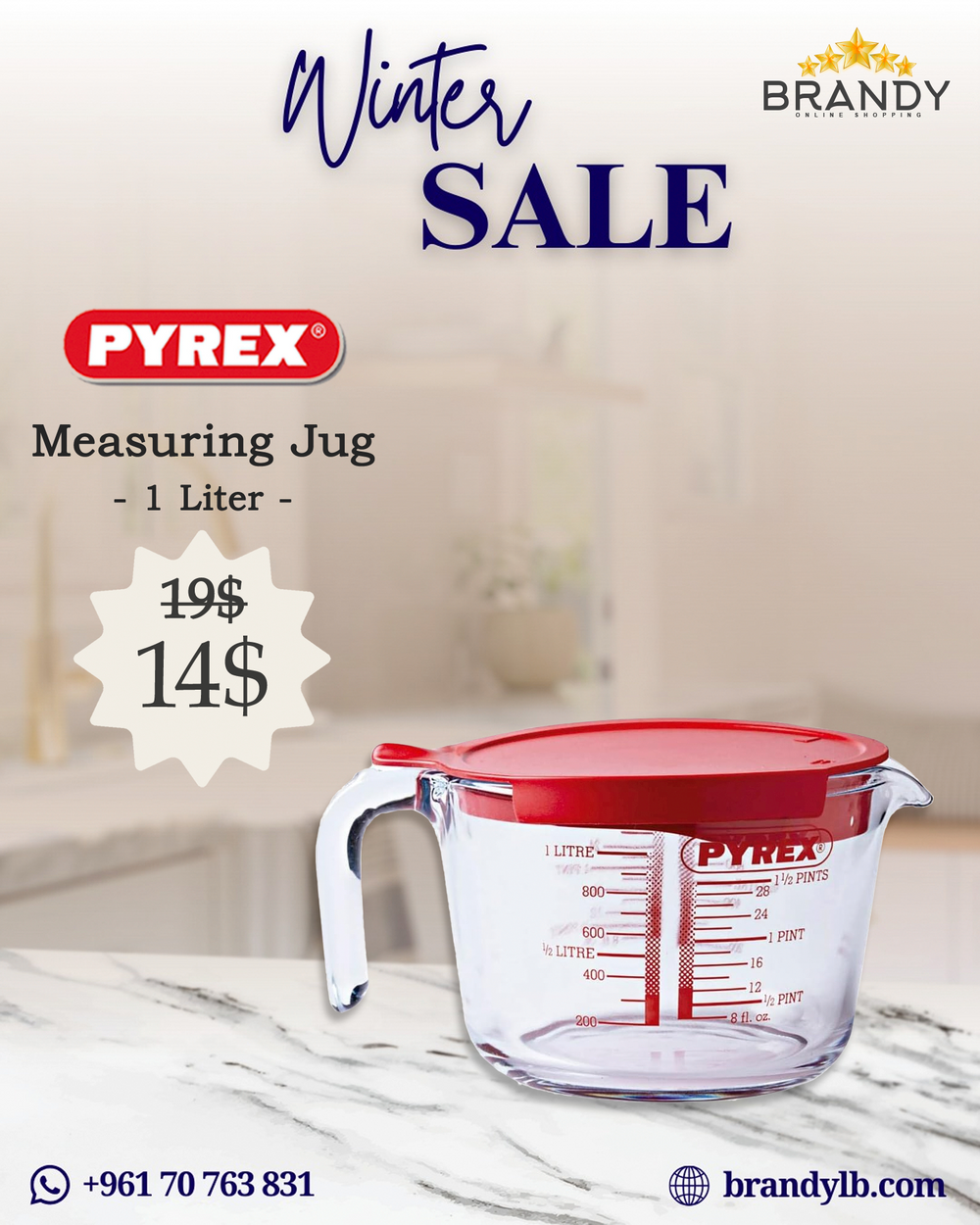 Pyrex Measuring Jug 1L Tempered Glass