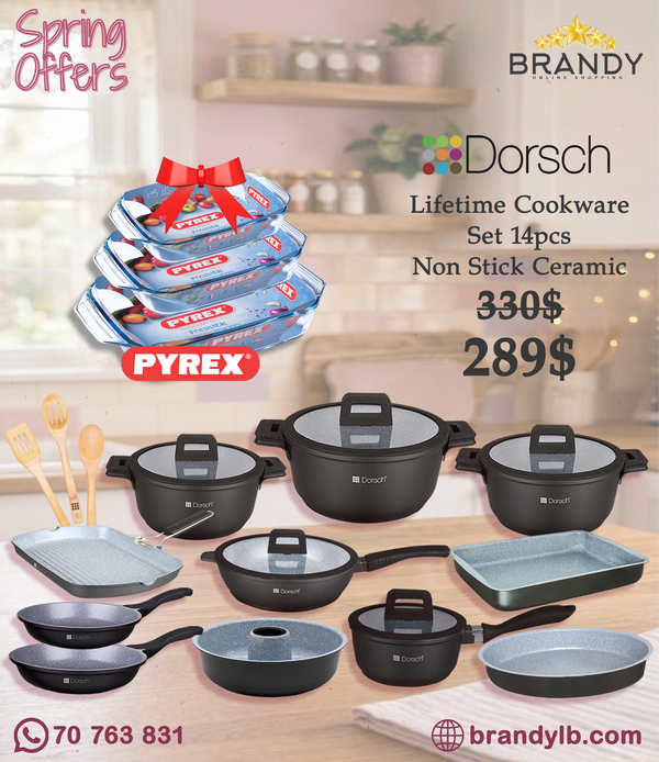 Dorsch Lifetime Granite Cookware Set 14pcs + Free Pyrex 3 Roasters