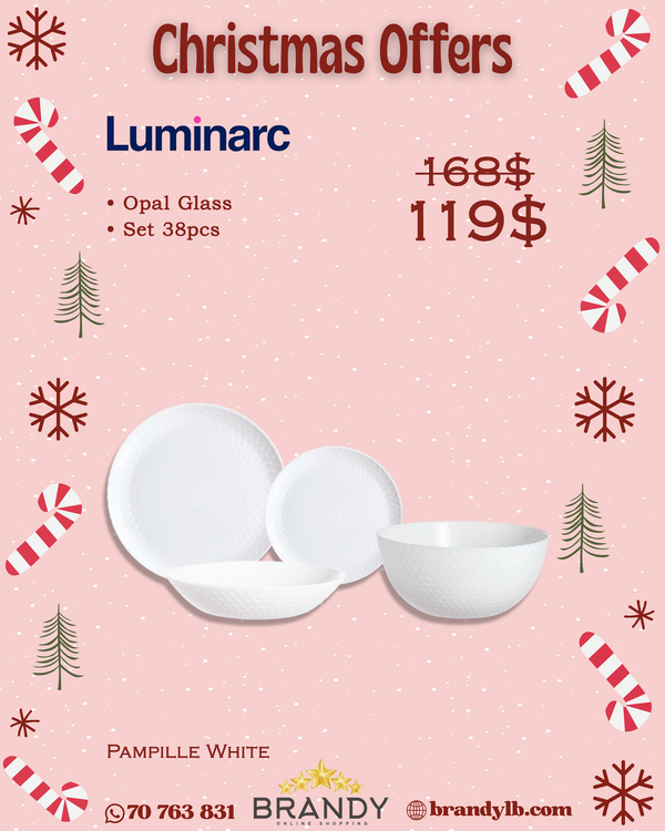 Pampille White Dinner Set 38pcs Opal Glass