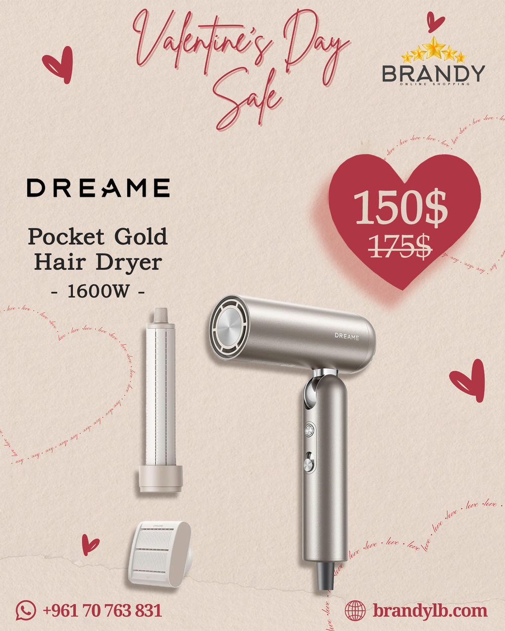 Pocket Gold Hair Dryer - 1600W